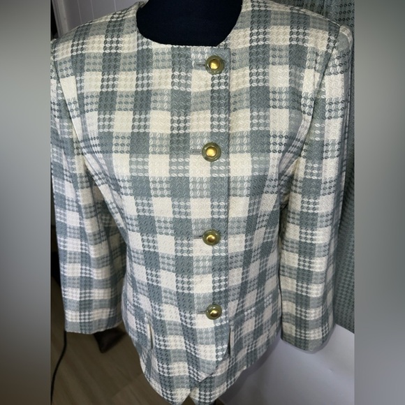 VINTAGE 90s Kasper Petite Plaid Blazer and Skirt Set - Picture 4 of 16